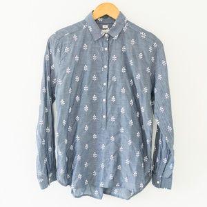 LOFT Denim Shirt with White Embroidery Size Small